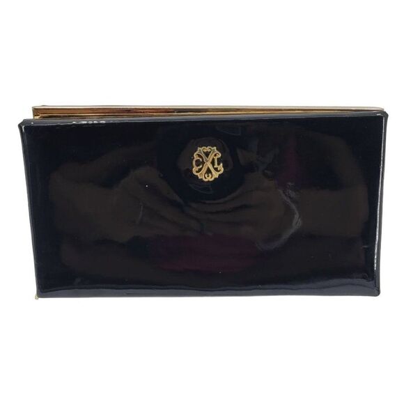 Christian Lacroix Evening Clutch Black Vegan Faux Patent Leather Framed Zip - Picture 1 of 13